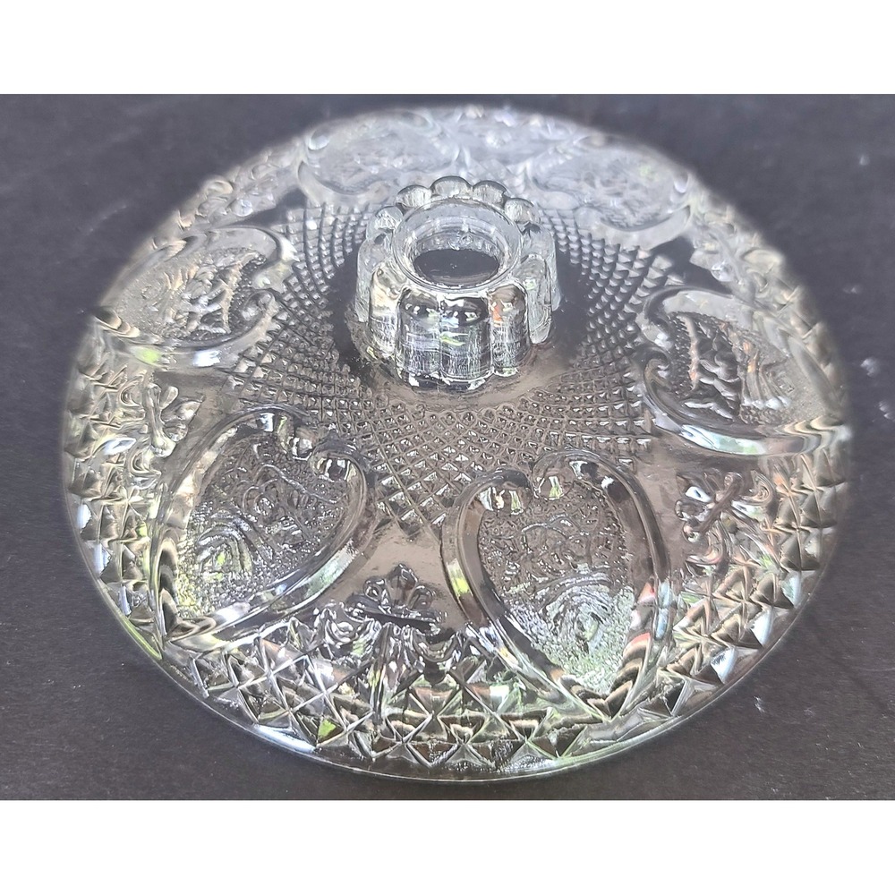 Vintage KIG Malaysia Clear Pressed Glass LID ONLY Heart Rose Fleur De Lis